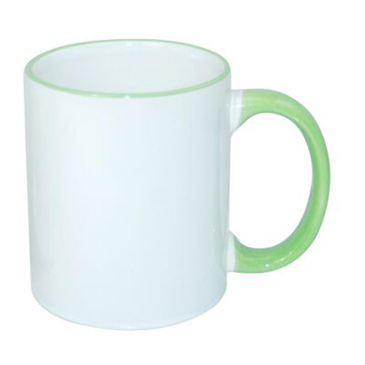 Weißer Sublimationsbecher mit farbigem Rand und Henkel, Sublimok mit farbigem Rand und Henkel 30 cl in Hellgrün